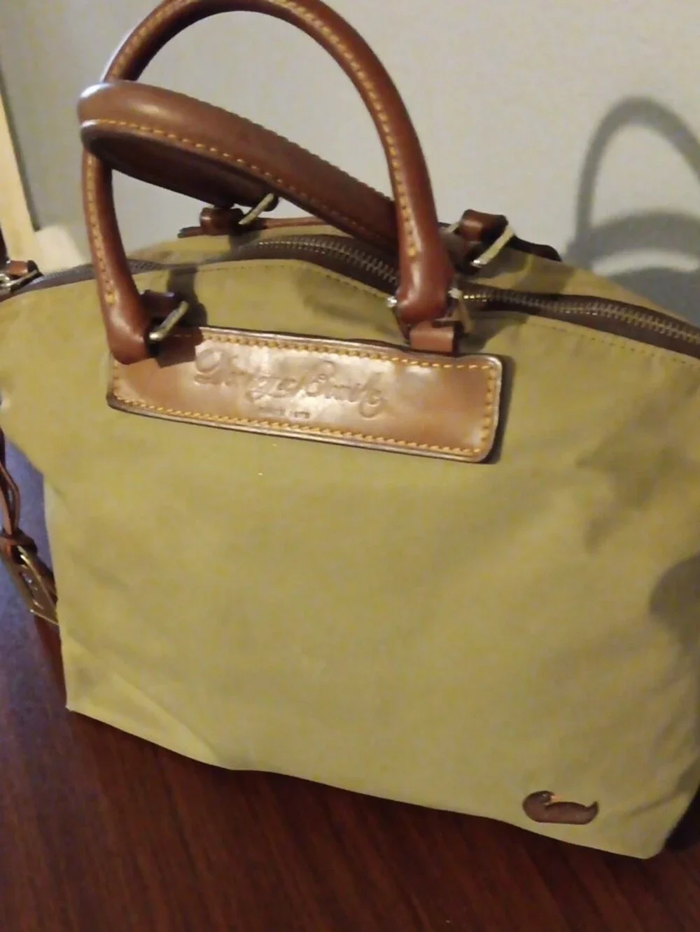 Vintage 1975 Dooney & Bourke Olive Green Tote Bag with Brown Leather Trim